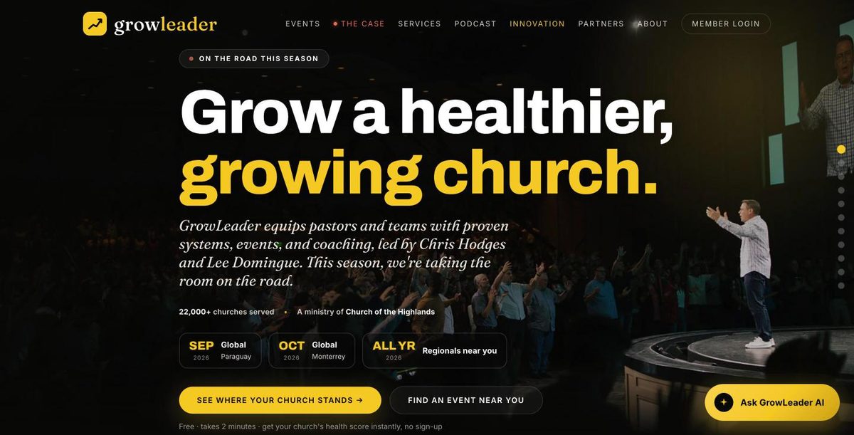The redesigned GrowLeader homepage